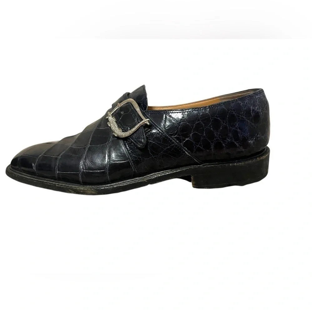 MAURI Alligator BLUE Oxford Monk Strap Alligator Buckle Shoes Men's Size 9